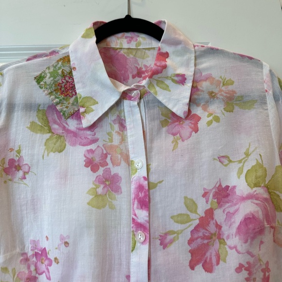 Floral Button Front Blouse Upcycled With Vintage Patches, Embroidery Small - Picture 5 of 13